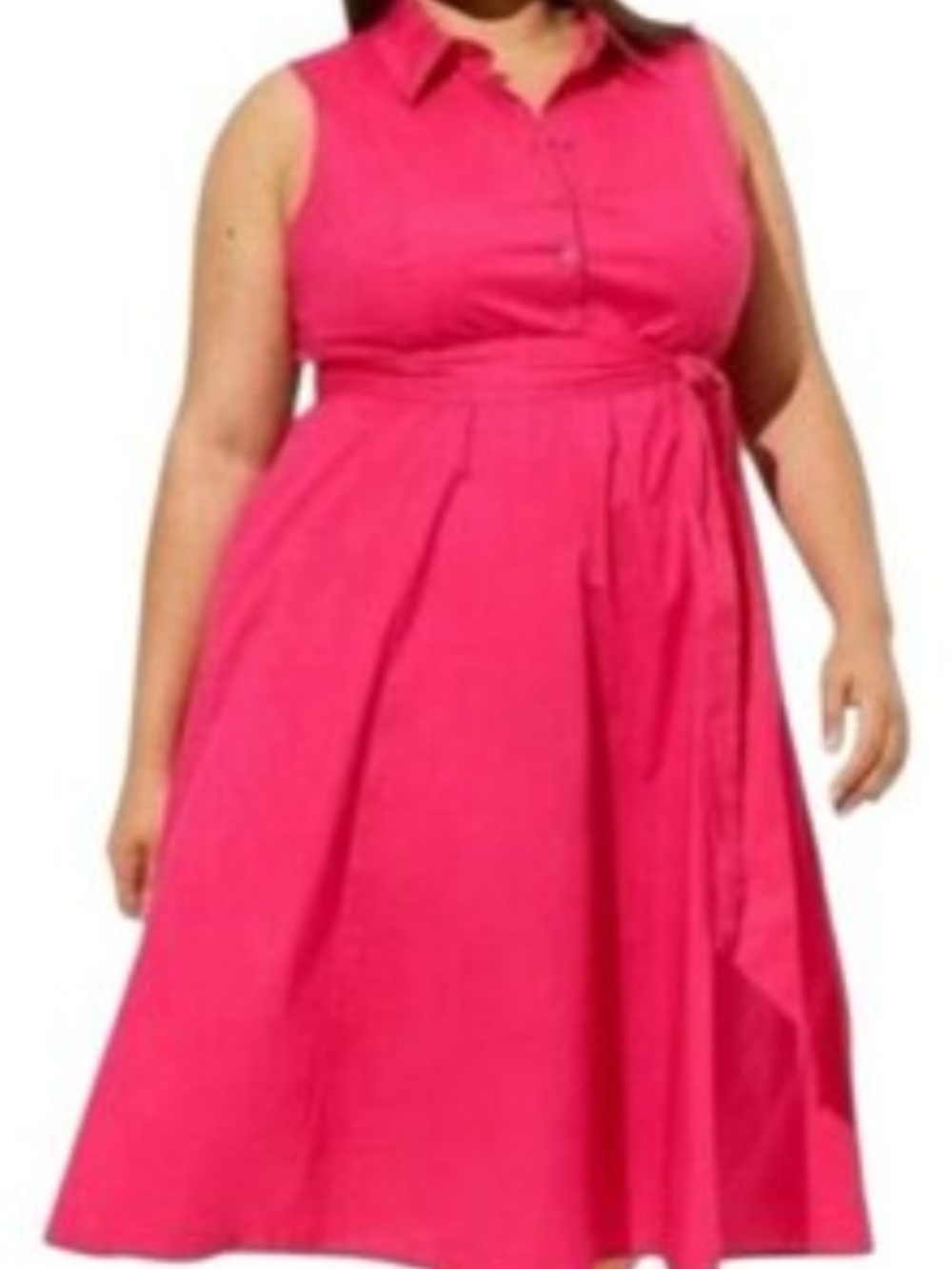 Torrid Hot Pink Sleeveless Collared Fit-and-Flare Midi Shirtdress